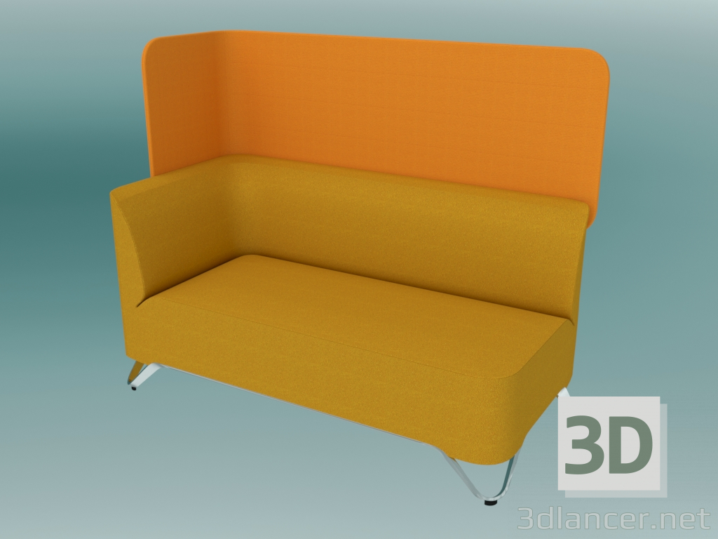 modèle 3D Double canapé avec accoudoir à droite, avec un écran (2RW) - preview