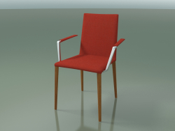 Stuhl 1709BR (H 85 cm, stapelbar, mit Armlehnen, mit Stoffbezug, L23 Teak-Effekt)