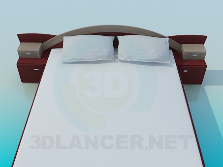 3d model Bed with bedside tables - preview 3d model Bed with bedside tables - preview