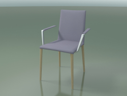 Chaise 1709BR (H 85 cm, empilable, avec accoudoirs, revêtement en cuir, L20 chêne blanchi)