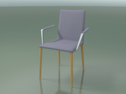 Sandalye 1709BR (H 85 cm, istiflenebilir, kolçaklı, deri döşemeli, L22 doğal meşe)