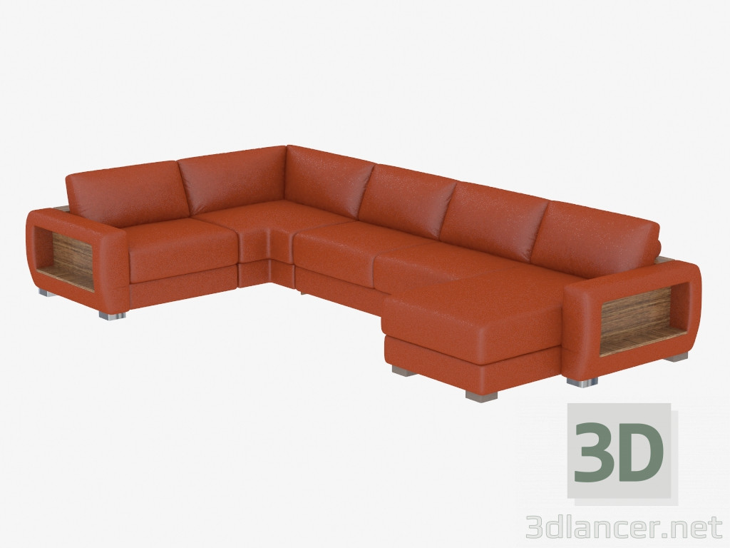 Modelo 3d Sofá de canto com dorminhoco e prateleiras - preview