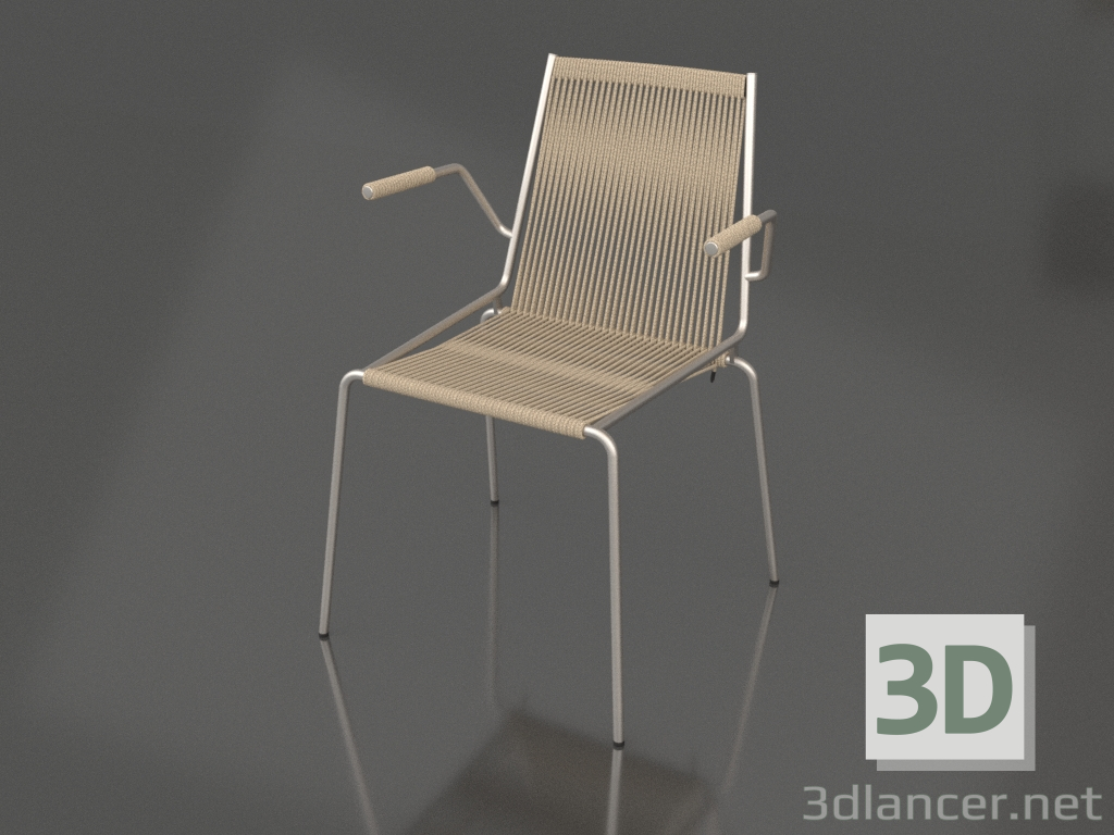 modello 3D Sedia con braccioli Noel (base in acciaio, Nature Flag Halyard) - anteprima