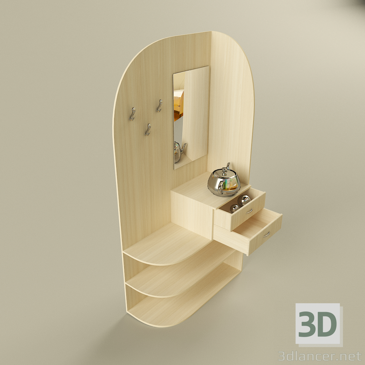 3D Modell Ecke Schrank im Flur - Vorschau