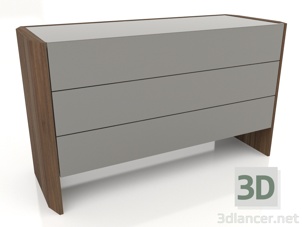modèle 3D Commode, placage noyer finition F, laque grise brillante (128,6 x 50 x 75 cm) - preview