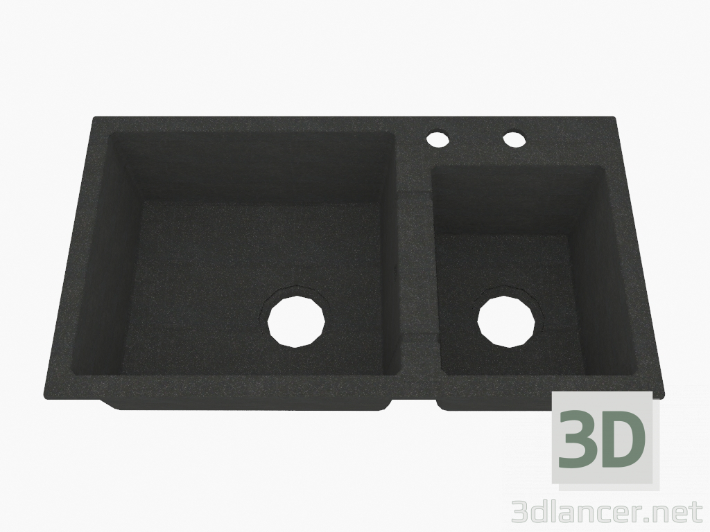 3d model Sink, 2 bowls without a wing for drying - Graphite Piva (ZQI 2203) - preview