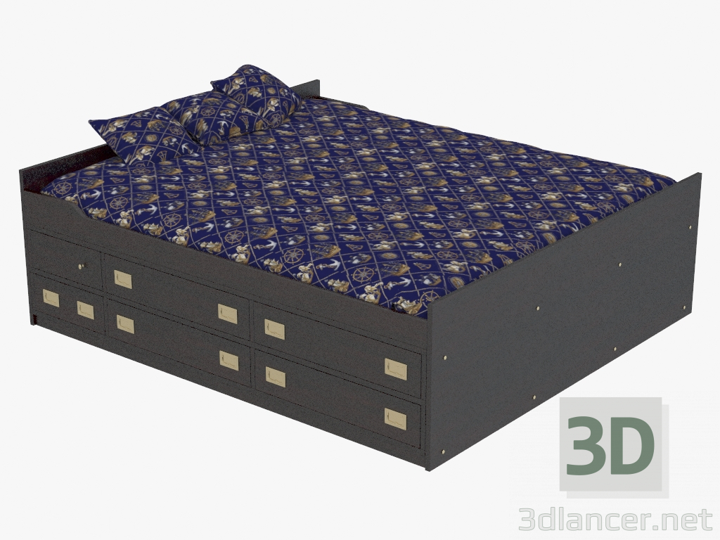 3d model Double bed with drawers - preview