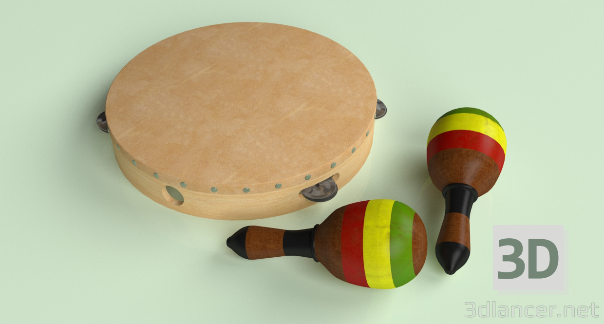 3d Tambourine and maracas model buy - render