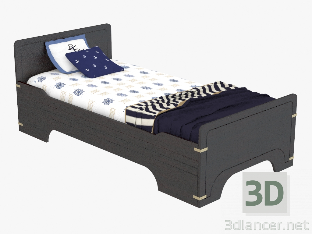 3d модель Кровать деревянная одноместная – превью