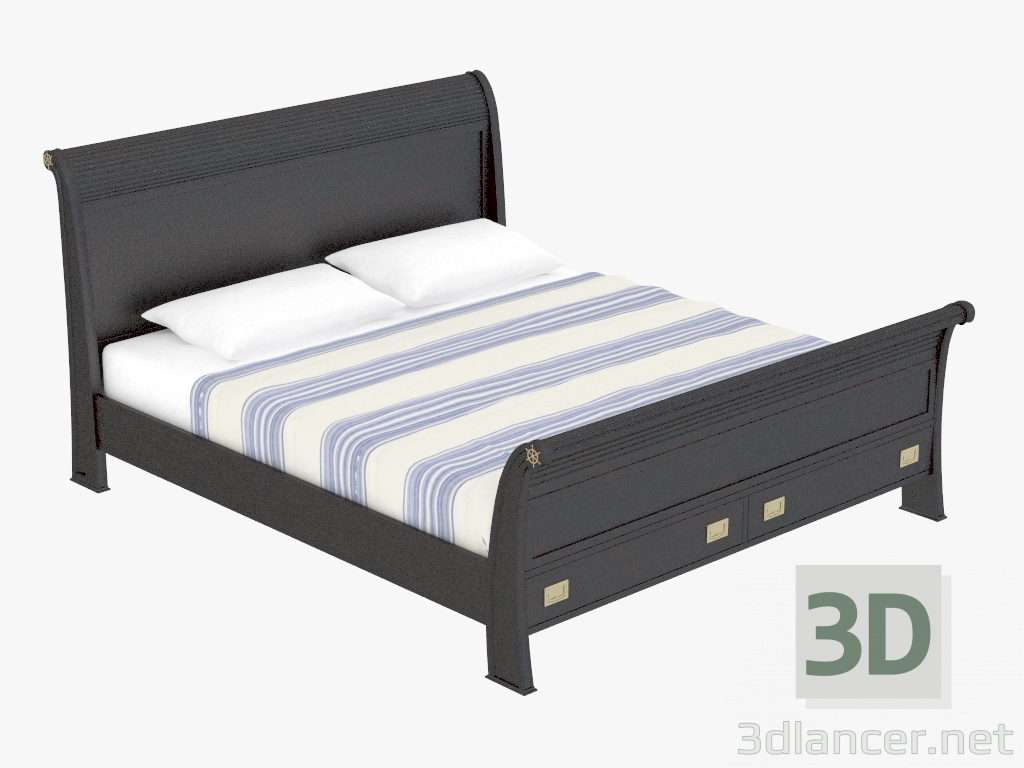 3D modeli Deniz manzaralı çift kişilik yatak - önizleme