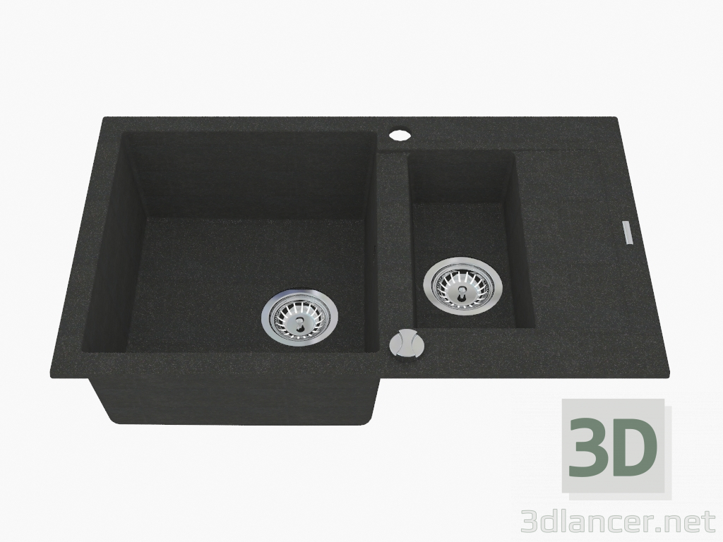 modello 3D Lavello da 1,5 vasche con scarico corto - Rapido grafite metal (ZQK G513) - anteprima
