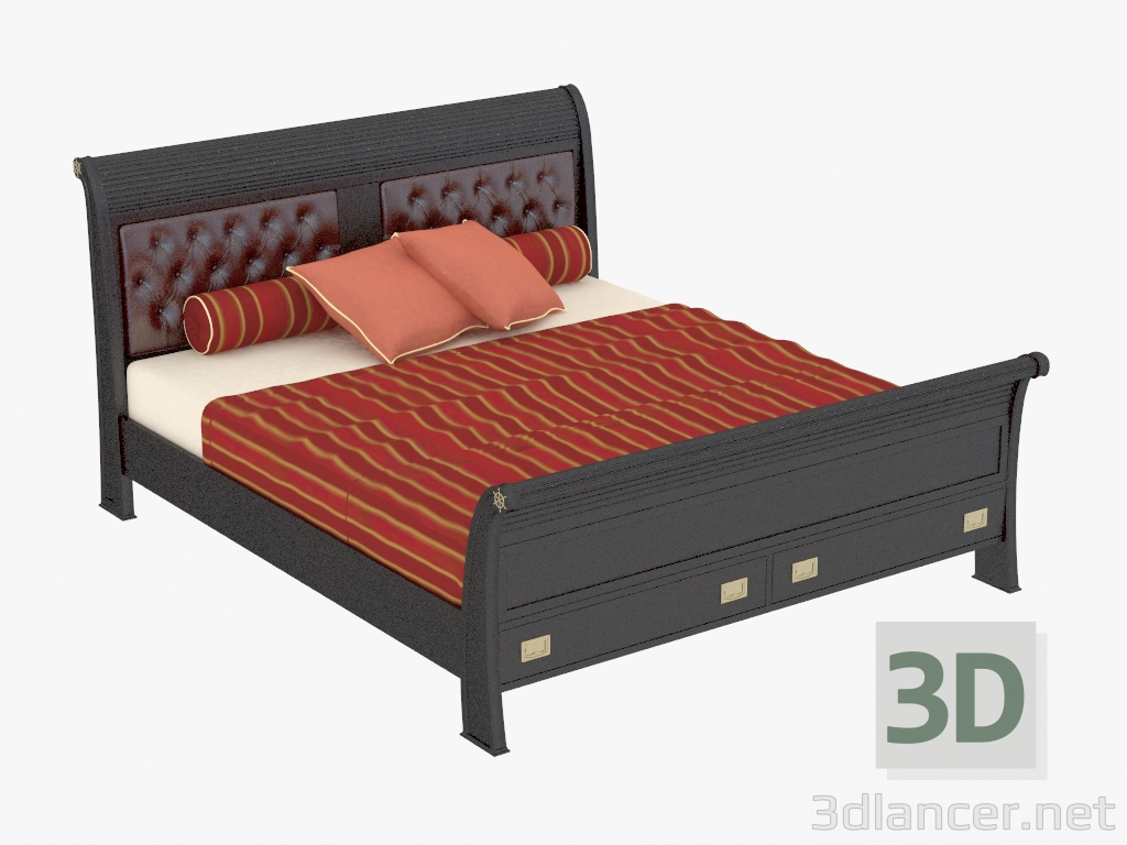 3d модель Ліжко двоспальне зі шкіряною вставкою – превью