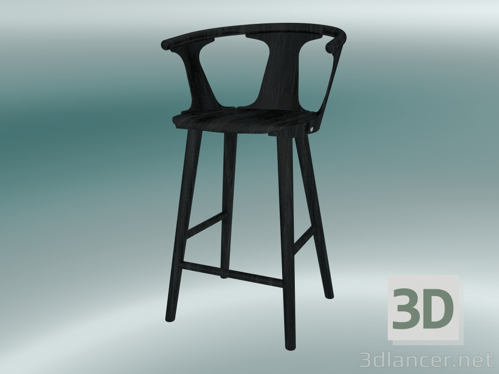 modello 3D Sgabello da bar In Between (SK7, H 92cm, 58x54cm, rovere laccato nero) - anteprima