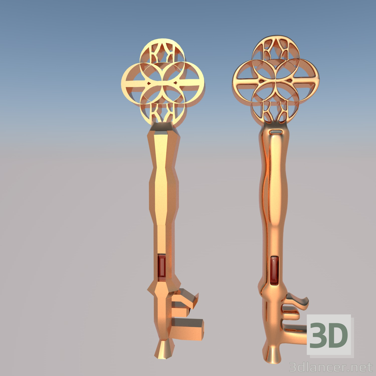 3d Golden Encrusted Key model buy - render