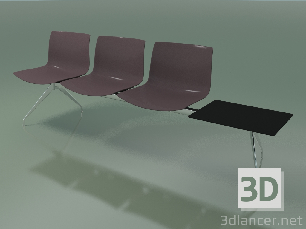modello 3D Panchina 2036 (tripla, con tavolo, polipropilene PO00404) - anteprima