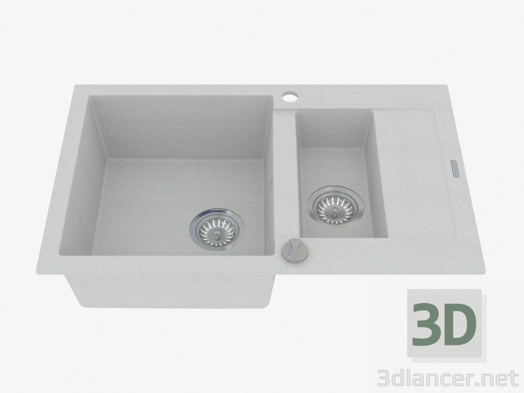modello 3D Lavello da 1,5 vasche con scarico corto - Rapido in metallo grigio (ZQK S513) - anteprima