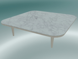 Mesa de centro Fly (SC11, 120x120 N 32cm, base em carvalho oleado branco com mesa de mármore Bianco 