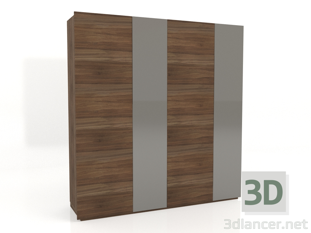 3d model Armario chapado en nogal acabado F, lacado gris brillo (220x60,8x230 cm) - vista previa