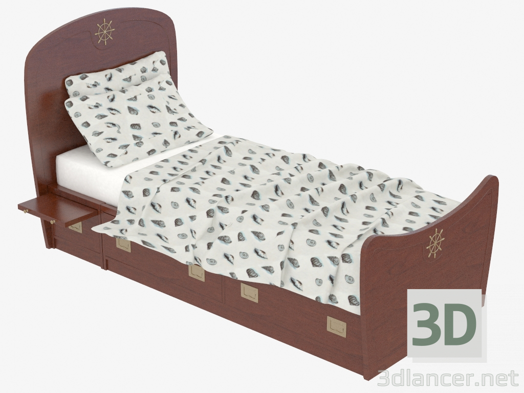 3d модель Кровать детская с прикроватной полочкой – превью