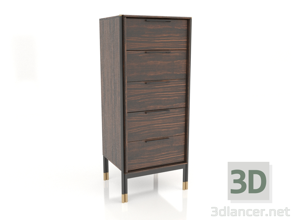 modello 3D Cassettiera alta, finitura impiallacciata in ebano, laccata nera opaca (50x45x117,6 cm) - anteprima