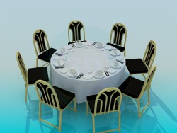 Round table  laid for  8 persons