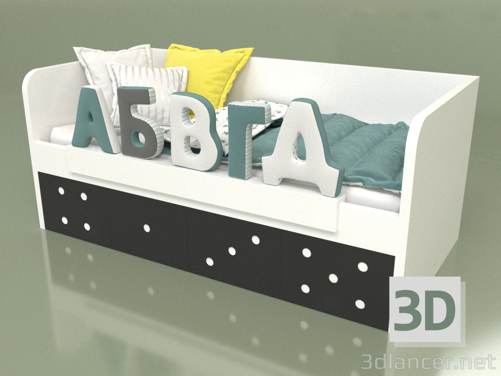 3d модель Диван-ліжко дитяче з 2-ма ящиками – превью