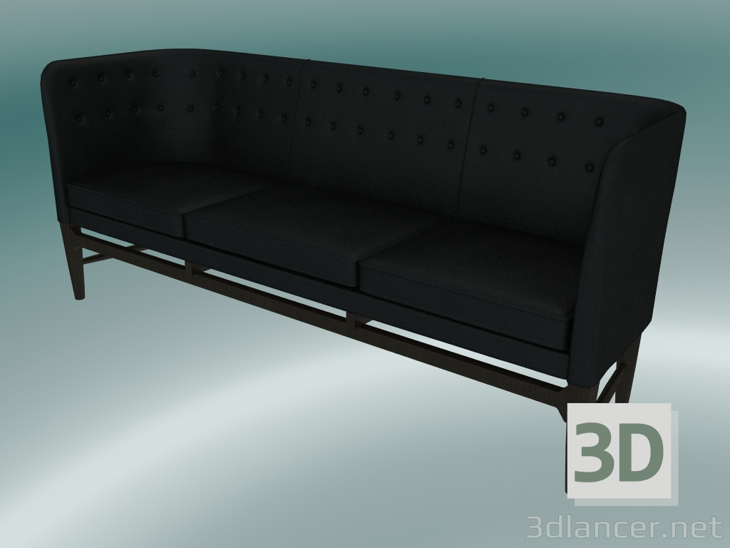 3d model Triple sofá Mayor (AJ5, H 82cm, 62x200cm, Nogal, Cuero - Seda negra) - vista previa