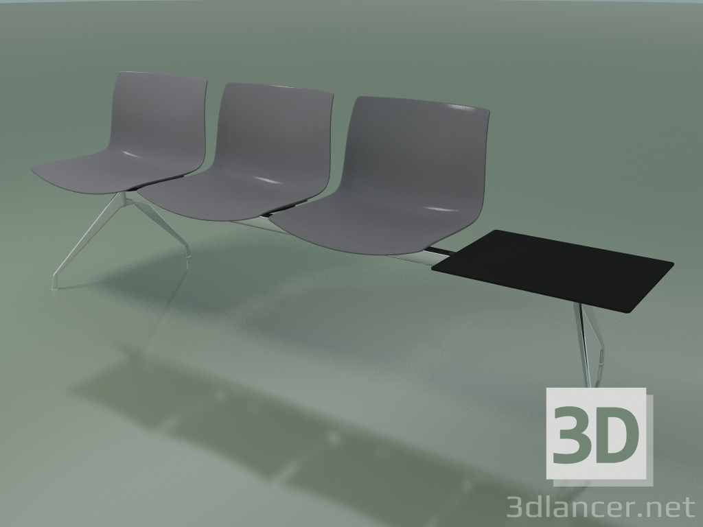 3d model Bench 2036 (triple, with table, polypropylene PO00412) - preview