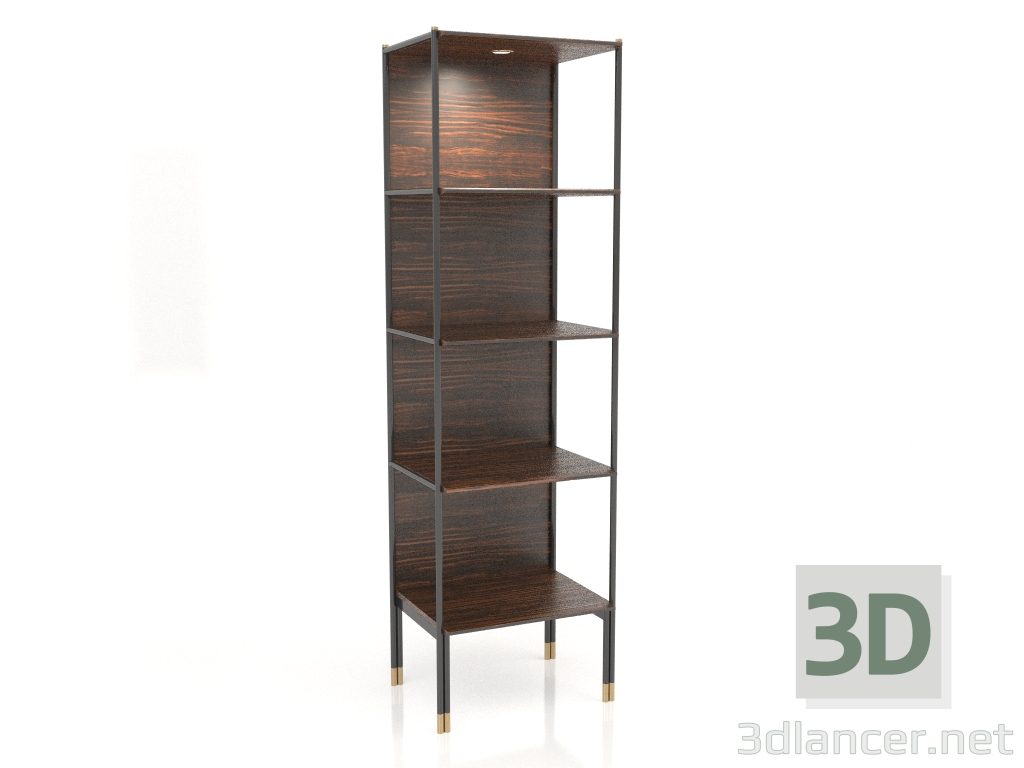 modello 3D Vetrina 4 ripiani, finitura impiallacciata in ebano, laccata nera opaca, ottone, retroilluminazione - anteprima