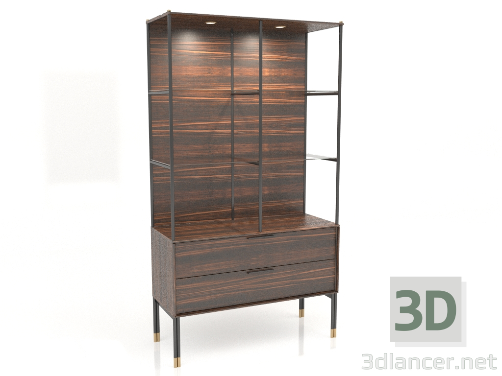 modello 3D Vetrina, finitura impiallacciata in ebano, vernice nera opaca, ottone, retroilluminazione (110x45x20 - anteprima