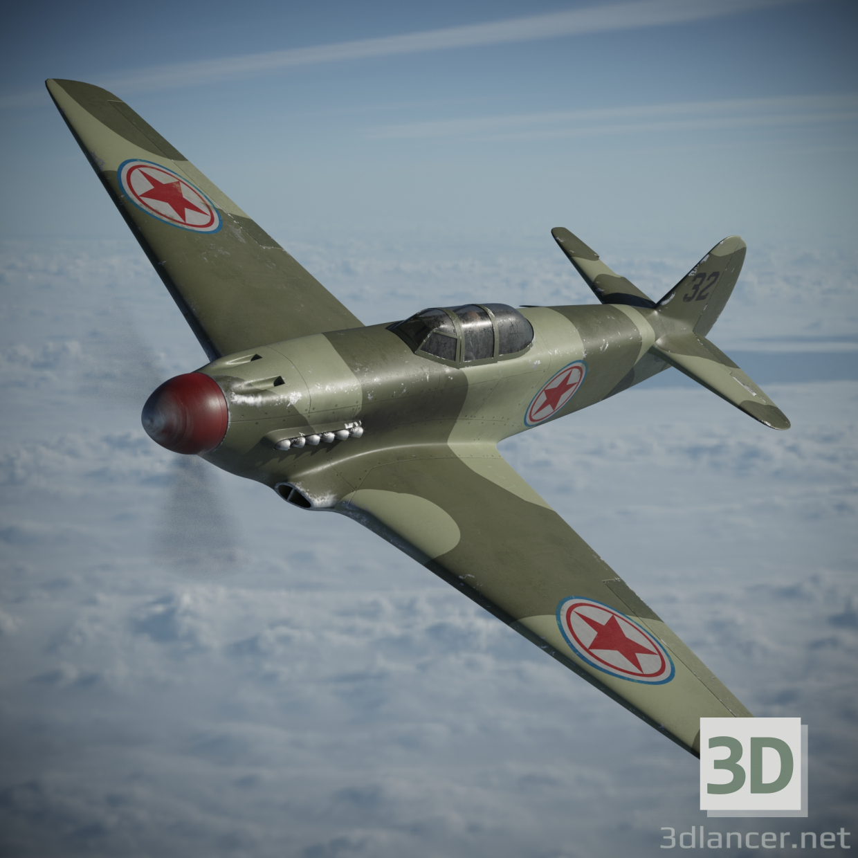 Avión de combate Yakovlev Yak-9 3D modelo Compro - render