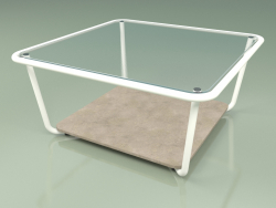 Mesa de centro 001 (vidro canelado, leite metálico, pedra Farsena)