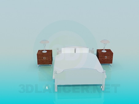 3d model Double bed with bedside tables - preview 3d model Double bed with bedside tables - preview