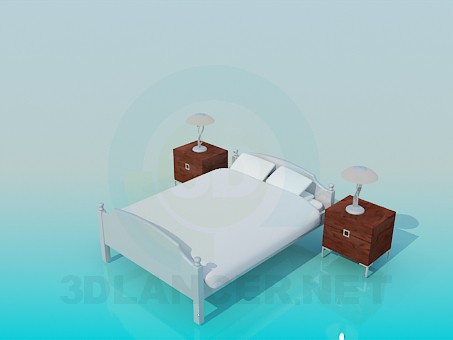 3d model Double bed with bedside tables - preview 3d model Double bed with bedside tables - preview