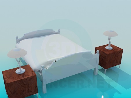 3d model Double bed with bedside tables - preview 3d model Double bed with bedside tables - preview