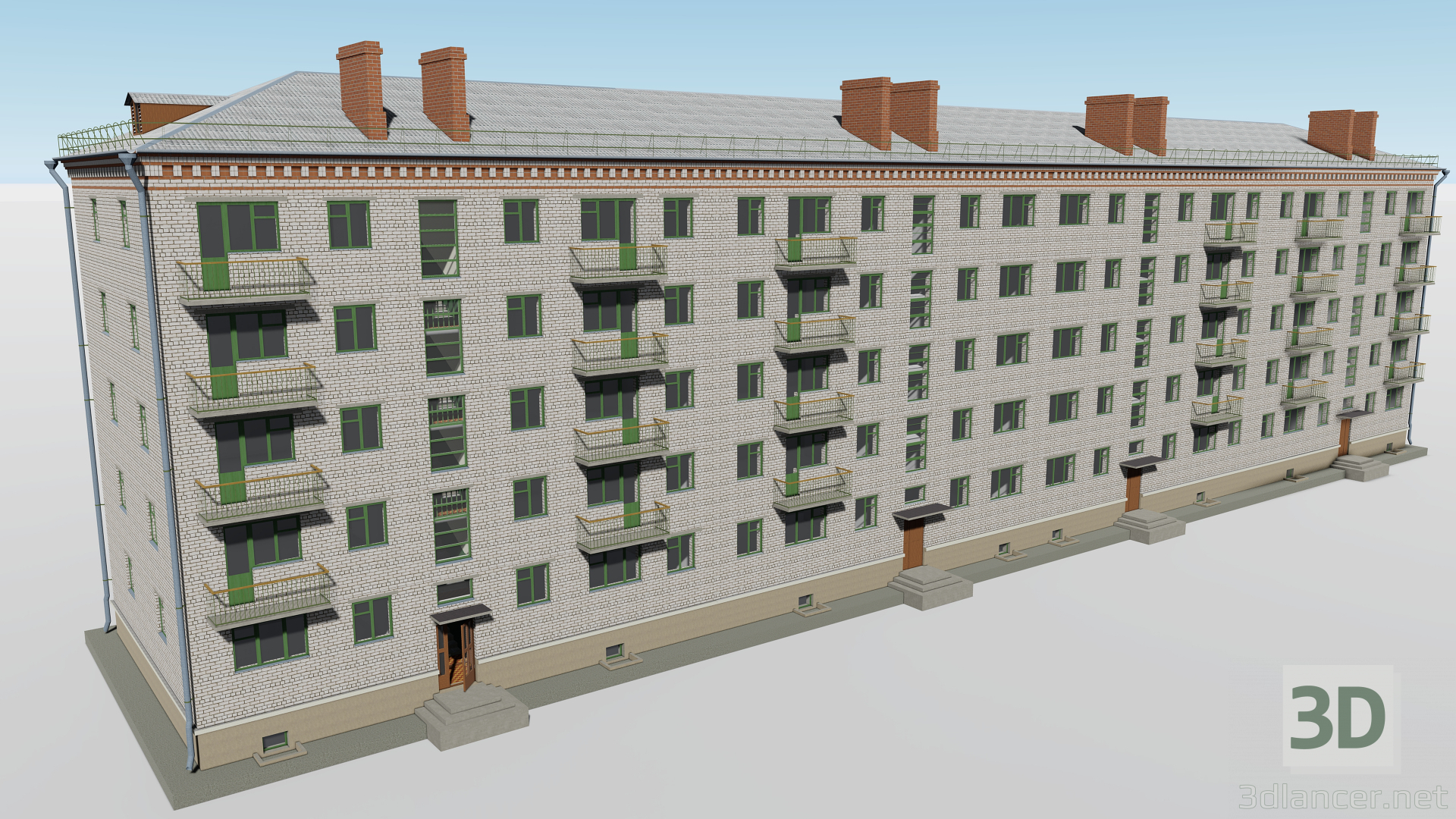 modello 3D di Khrushchevka con un appartamento sovietico degli anni '60 comprare - rendering