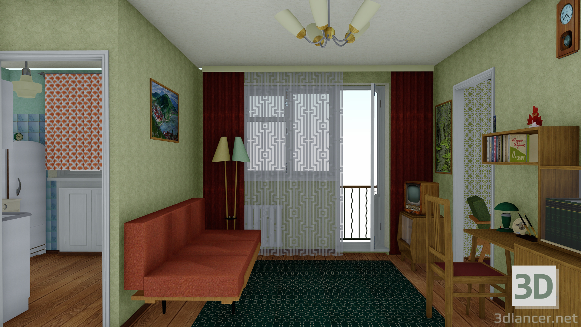 3d Khrushchevka with a Soviet apartment of the 60s model buy - render