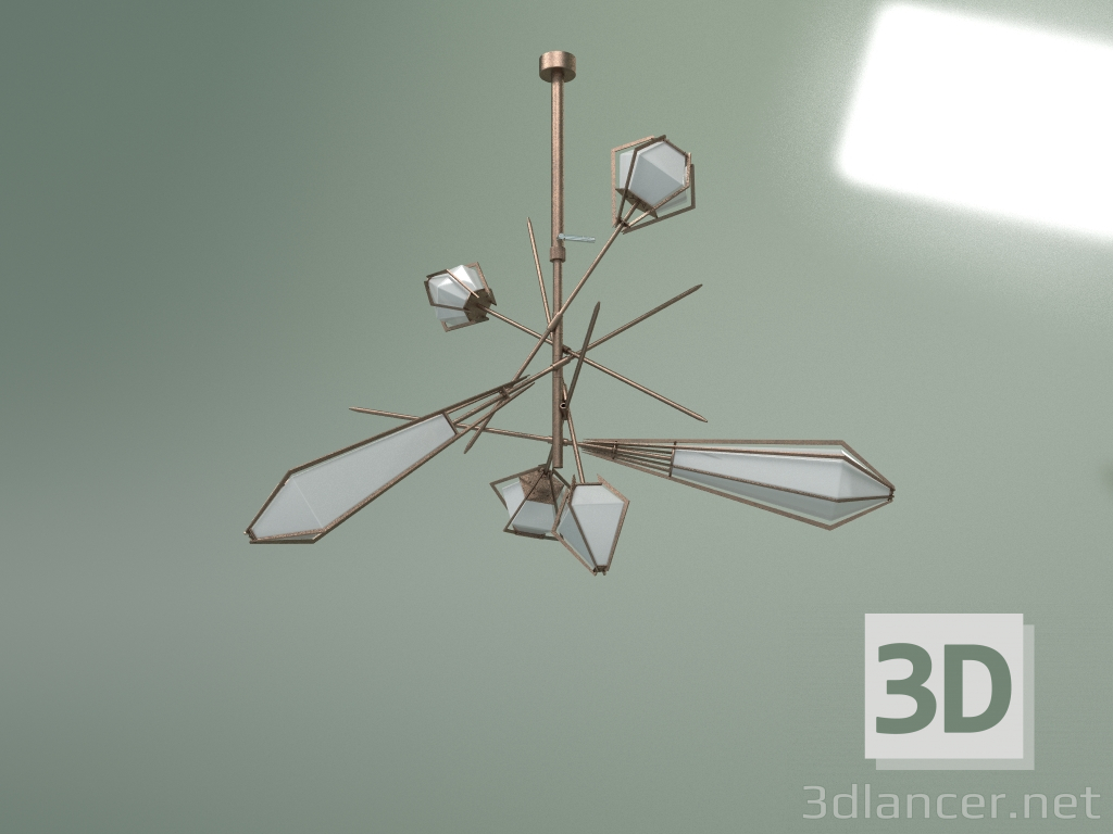 3d модель Підвісний світильник Lattice, 6 ламп (димчасто-сірий, бронза червона матова) – превью
