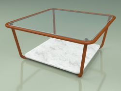 Mesa de centro 001 (vidro canelado, ferrugem metálica, mármore de Carrara)