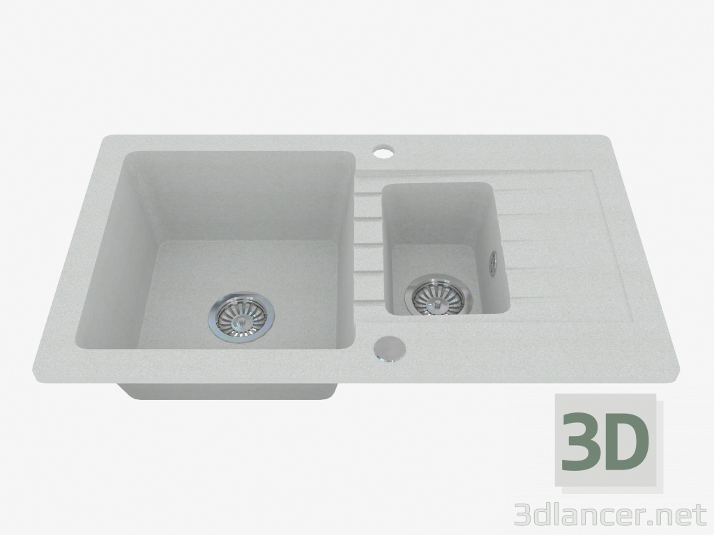 modèle 3D Évier, 1,5 bols avec une aile pour le séchage - Zorba en métal gris (ZQZ S513) - preview