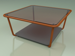 Mesa de centro 001 (vidro bronzeado, metal enferrujado, HPL cinza)