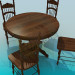 3d model Madera mesas y sillas en el conjunto de - vista previa
