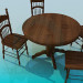 Modelo 3d Mesas de madeira e cadeiras no conjunto - preview