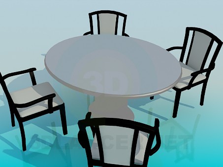3d model Table with chairs - preview 3d model Table with chairs - preview