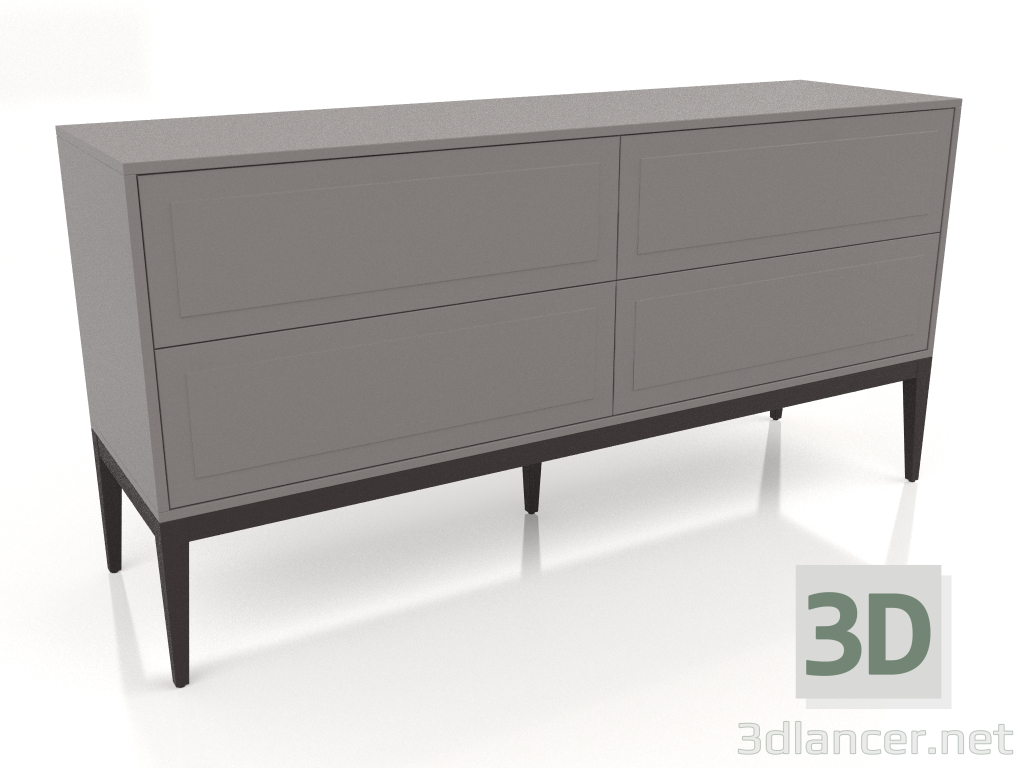3D Modell Kommode, Nussbaumfurnier W, matt grau-beige Lackierung (159x45x80 cm) - Vorschau