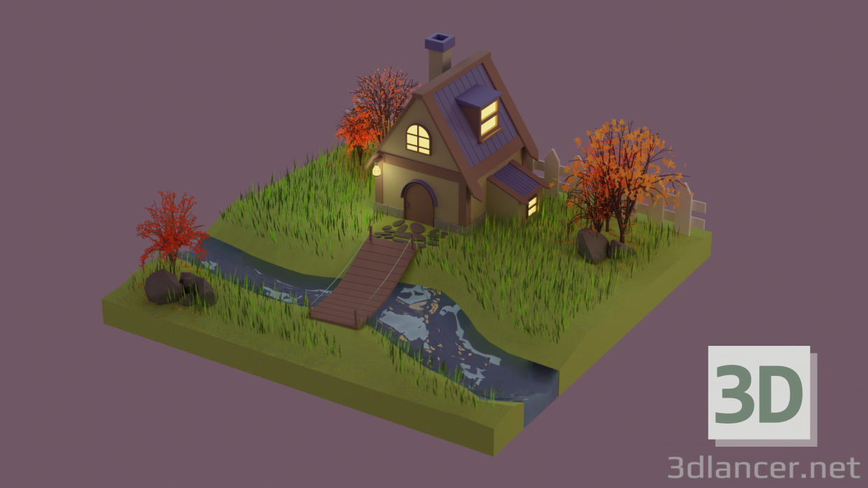 3d Autumn house low poly model buy - render