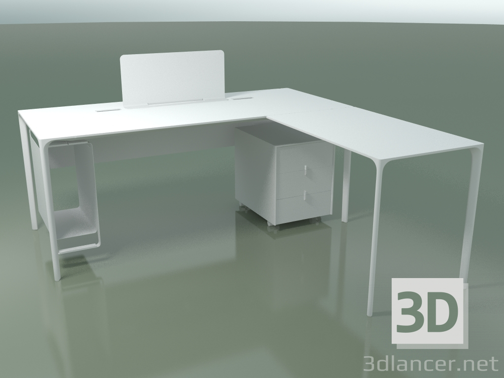 3d model Mesa de oficina 0815 + 0816 derecha (H 74 - 79x180 cm, equipada, laminada Fenix F01, V12) - vista previa