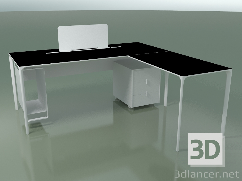 modèle 3D Table de bureau 0815 + 0816 droite (H 74 - 79x180 cm, équipée, laminé Fenix F02, V12) - preview
