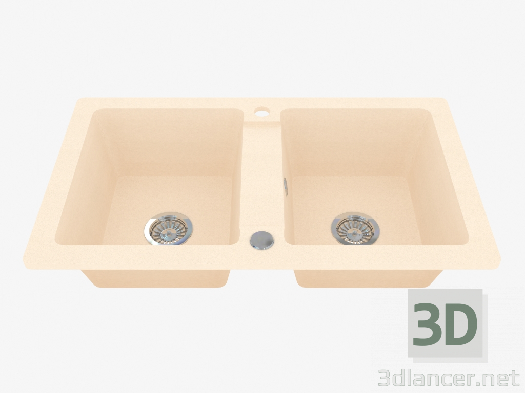 modèle 3D Évier, 2 bols sans aile pour le séchage - sable Zorba (ZQZ 7203) - preview