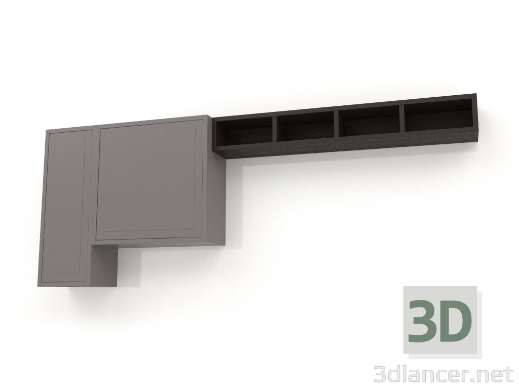 Modelo 3d Armário de parede, folheado de nogueira com acabamento W, laca cinza-bege fosca (210x25x80 cm) - preview